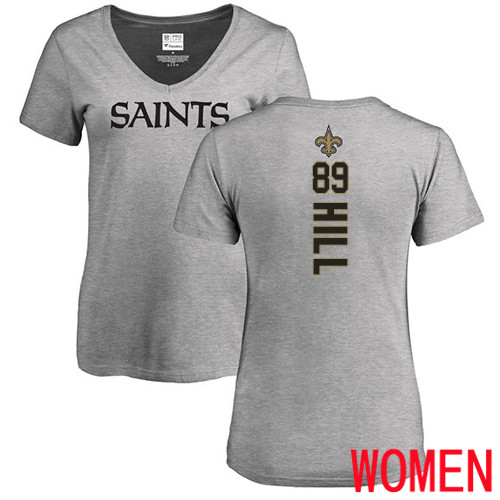New Orleans Saints Ash Women Josh Hill Backer V Neck NFL Football #89 T Shirt